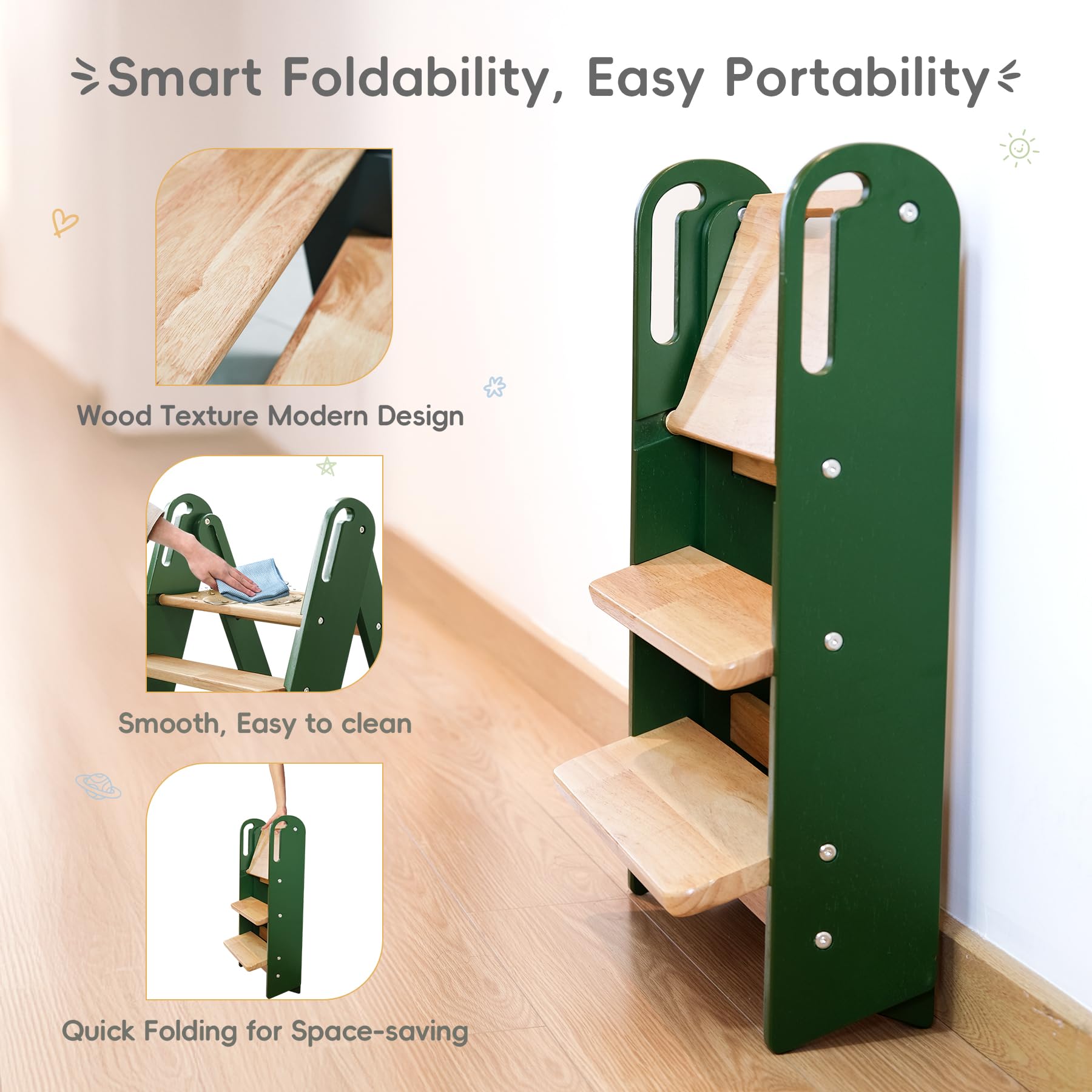 Suihuooo step stool toddler green tri-stable base prevents tipping during use