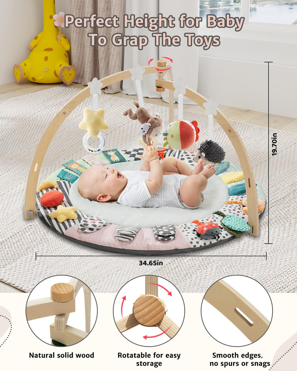 Suihuooo tummy time mat offers a spacious area for tummy, back, or sitting play