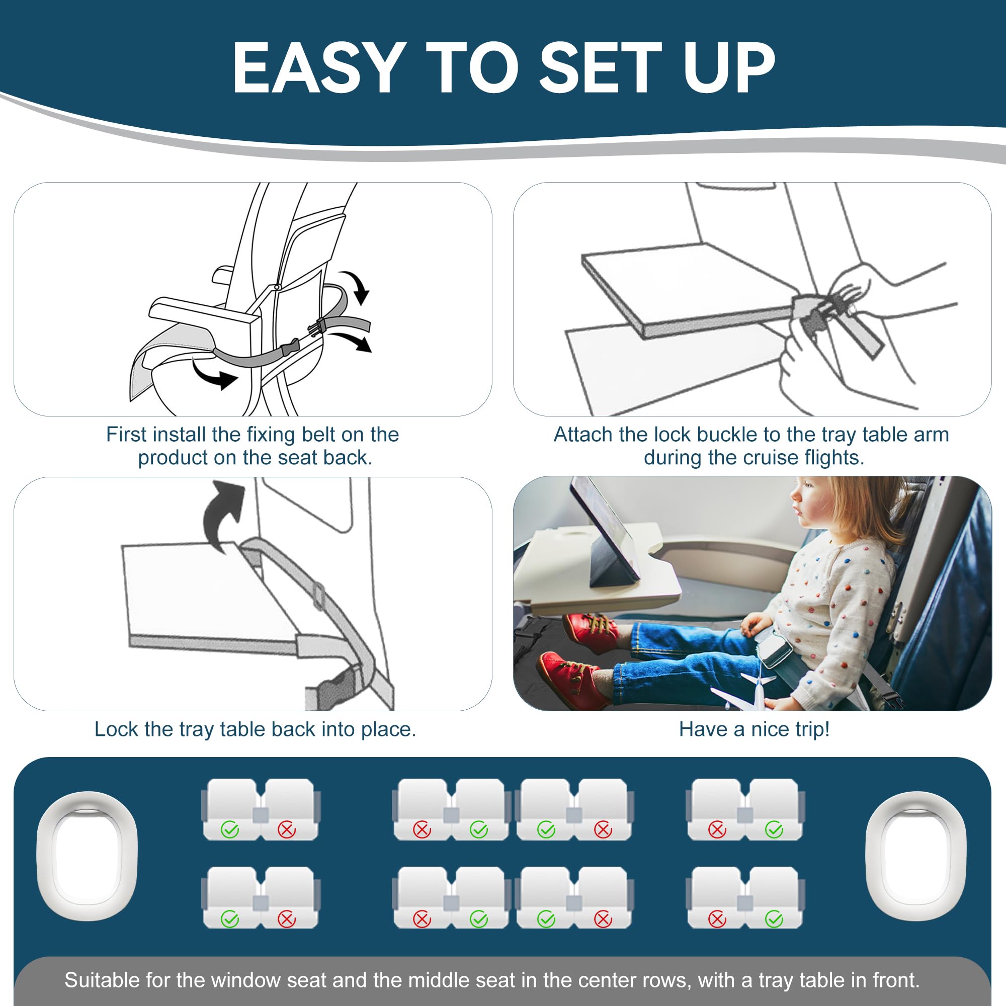 Sukubiui Toddler Airplane Bed adjustable-buckle fits most plane seats securely.
