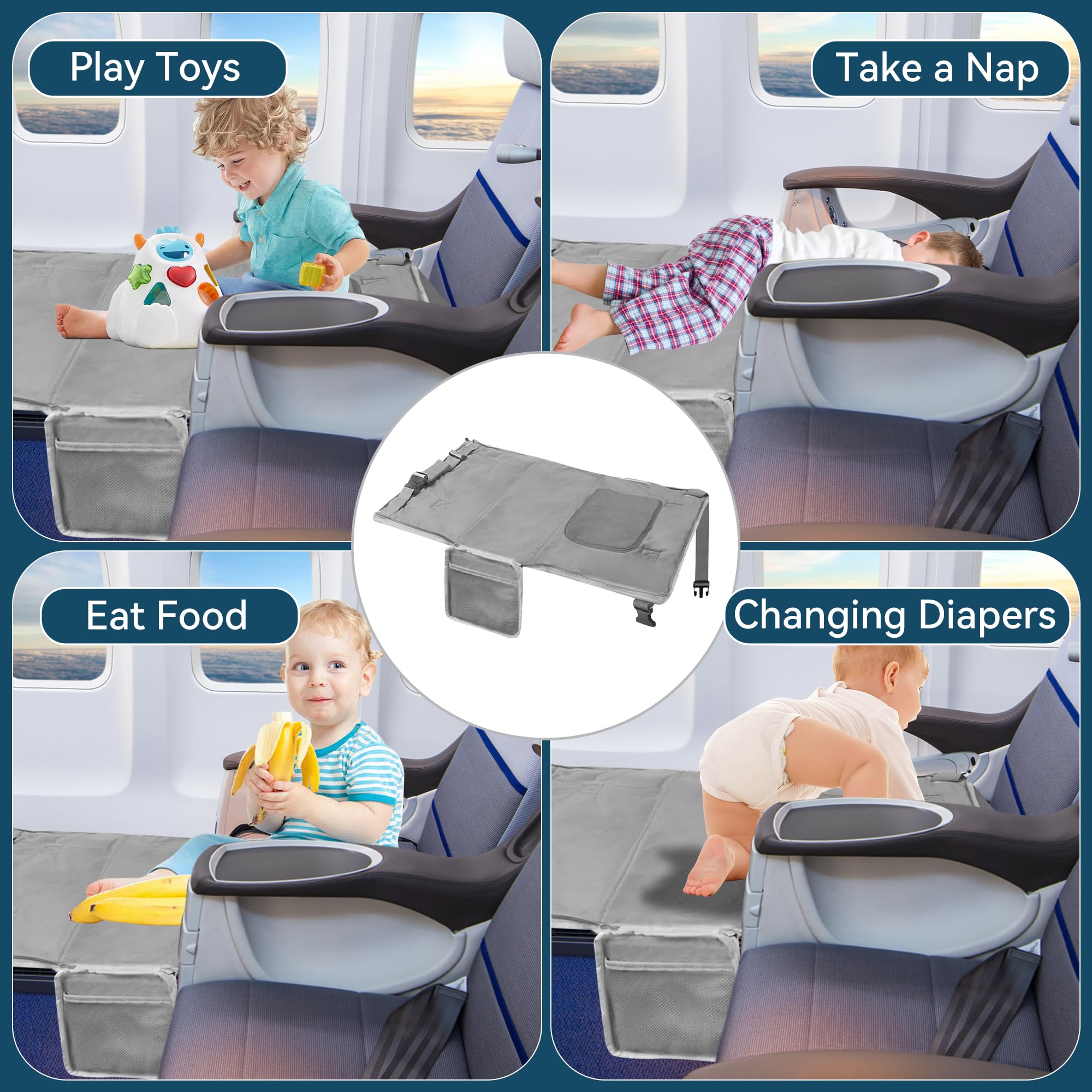 Sukubiui toddler airplane bed non-slip base keeps little traveler steady mid-flight.