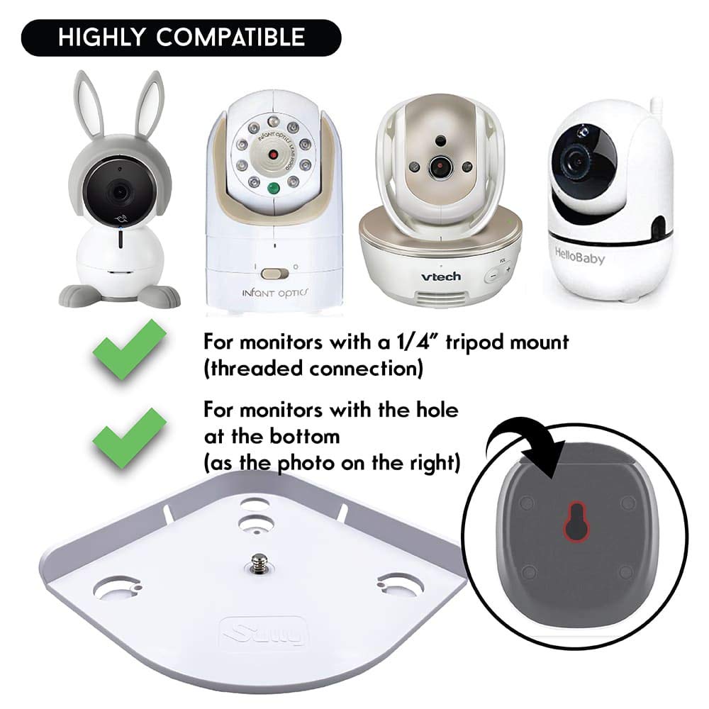 Sully baby monitor shelf mount on wall demonstrates ideal positioning for clear view.