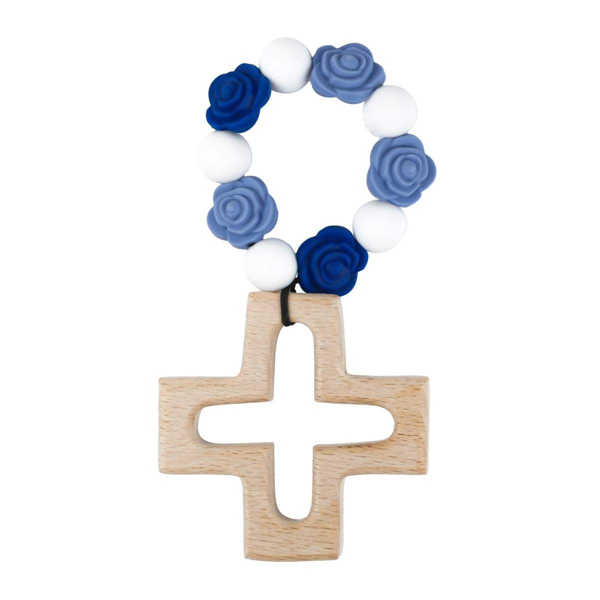 Sumalon Cross Baptism Silicone Rosary beads closeup—soft silicone for gentle handling during prayer.