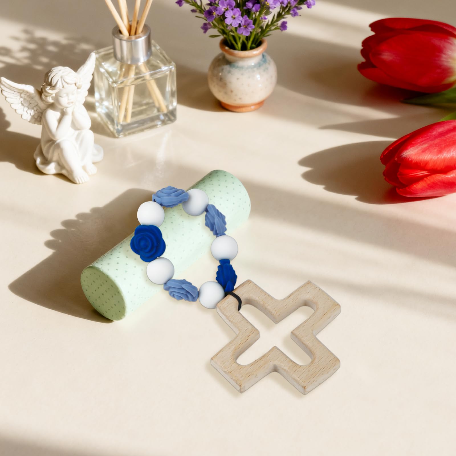 Sumalon Cross Baptism Silicone Rosary length 22 cm—compact, child-friendly size for comfortable handling.