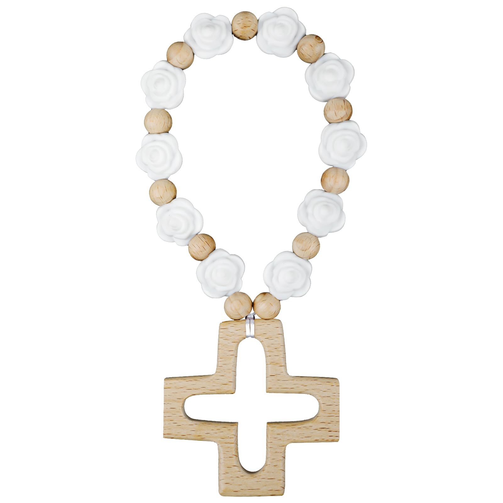 Sumalon Cross Baptism Silicone Rosary 22cm with smooth silicone beads for gentle handling.