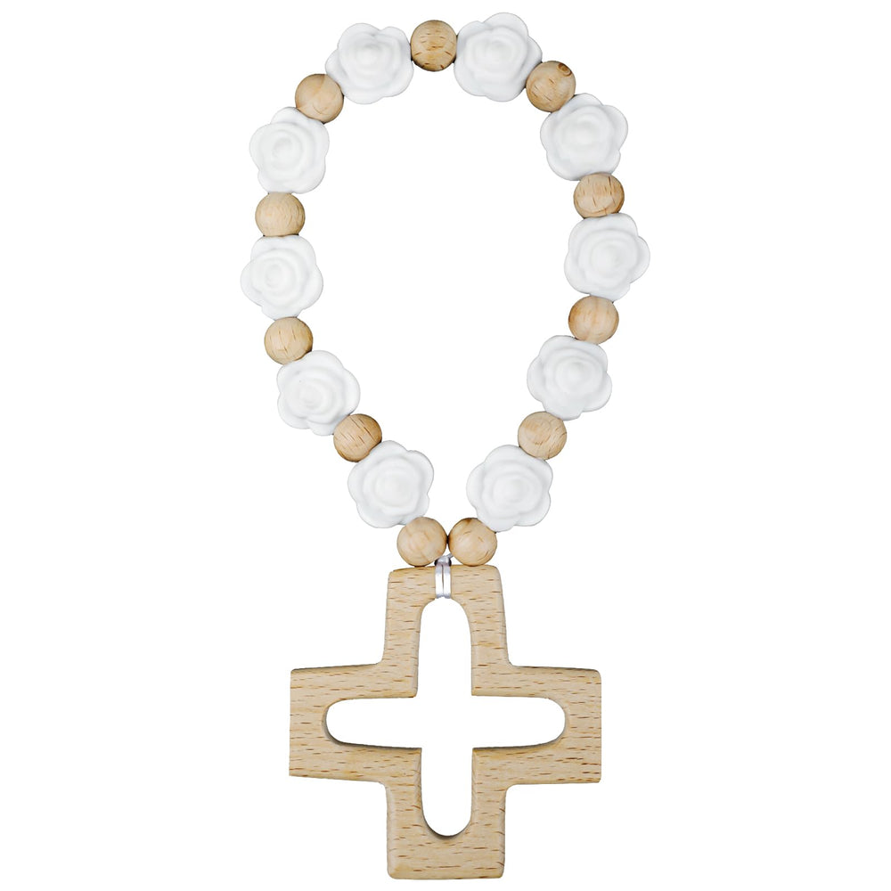 Sumalon Cross Baptism Silicone Rosary 22cm with smooth silicone beads for gentle handling.