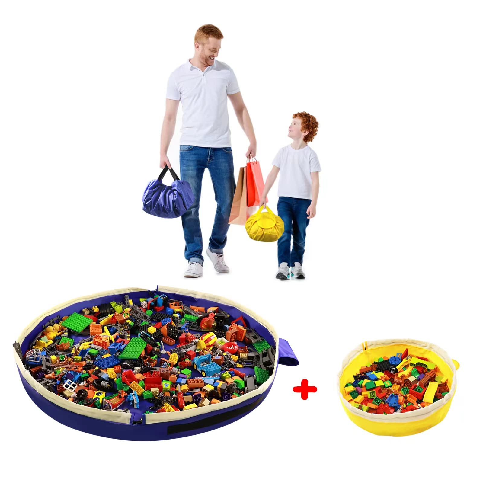 SUMBABO toy storage mat big blue spreads LEGO play area for easy cleanup.