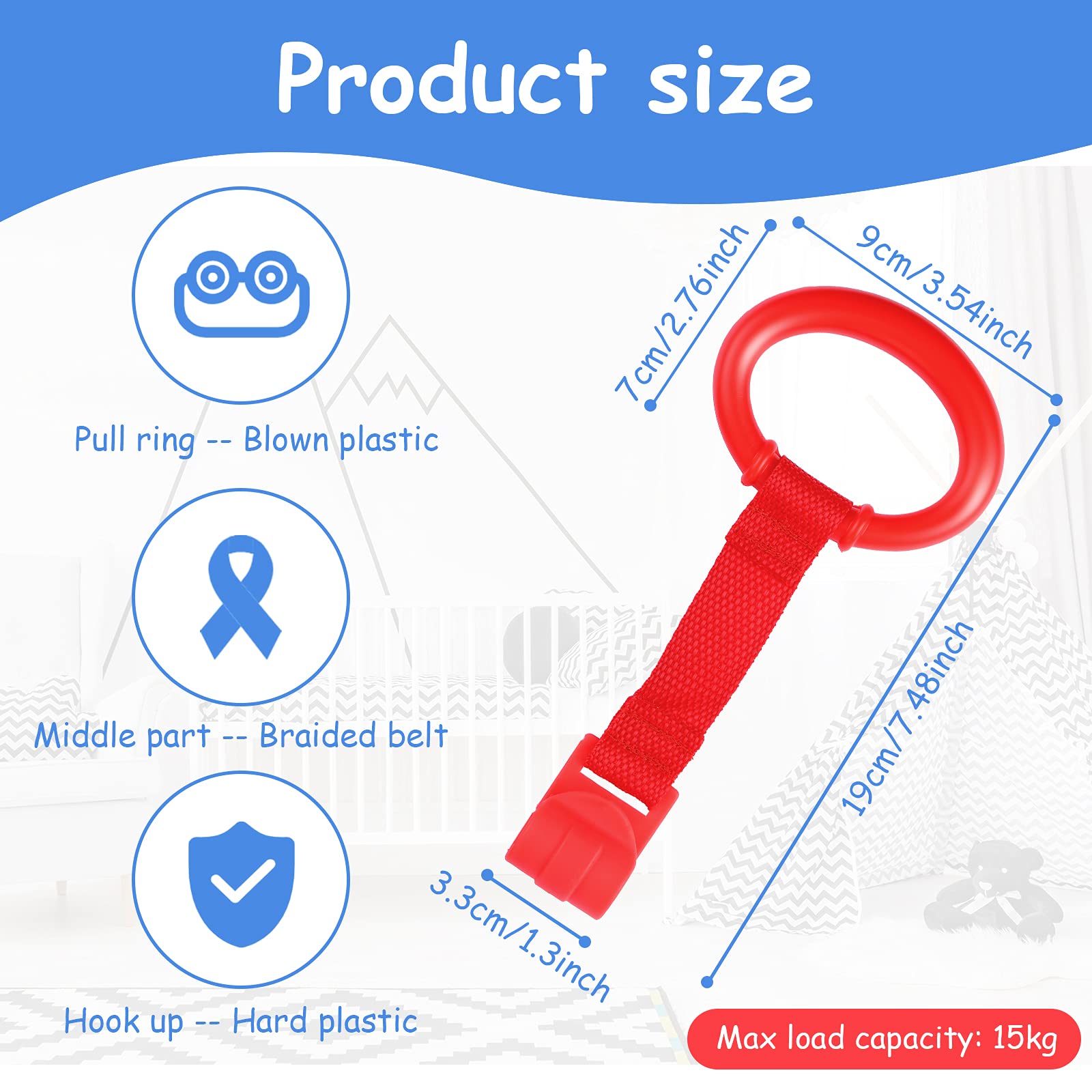 Sumind blue pull up ring on playpen supporting safe hand placement for movement.