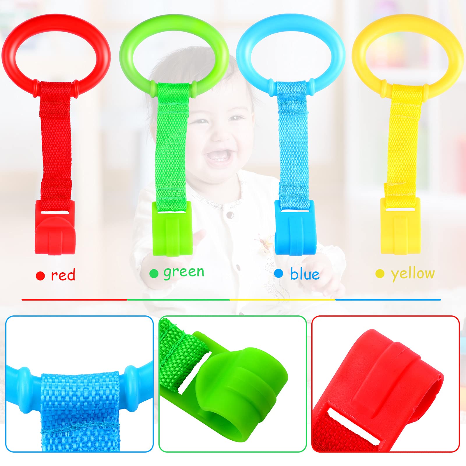 Sumind yellow pull up ring on playpen aiding independent standing during crib time.