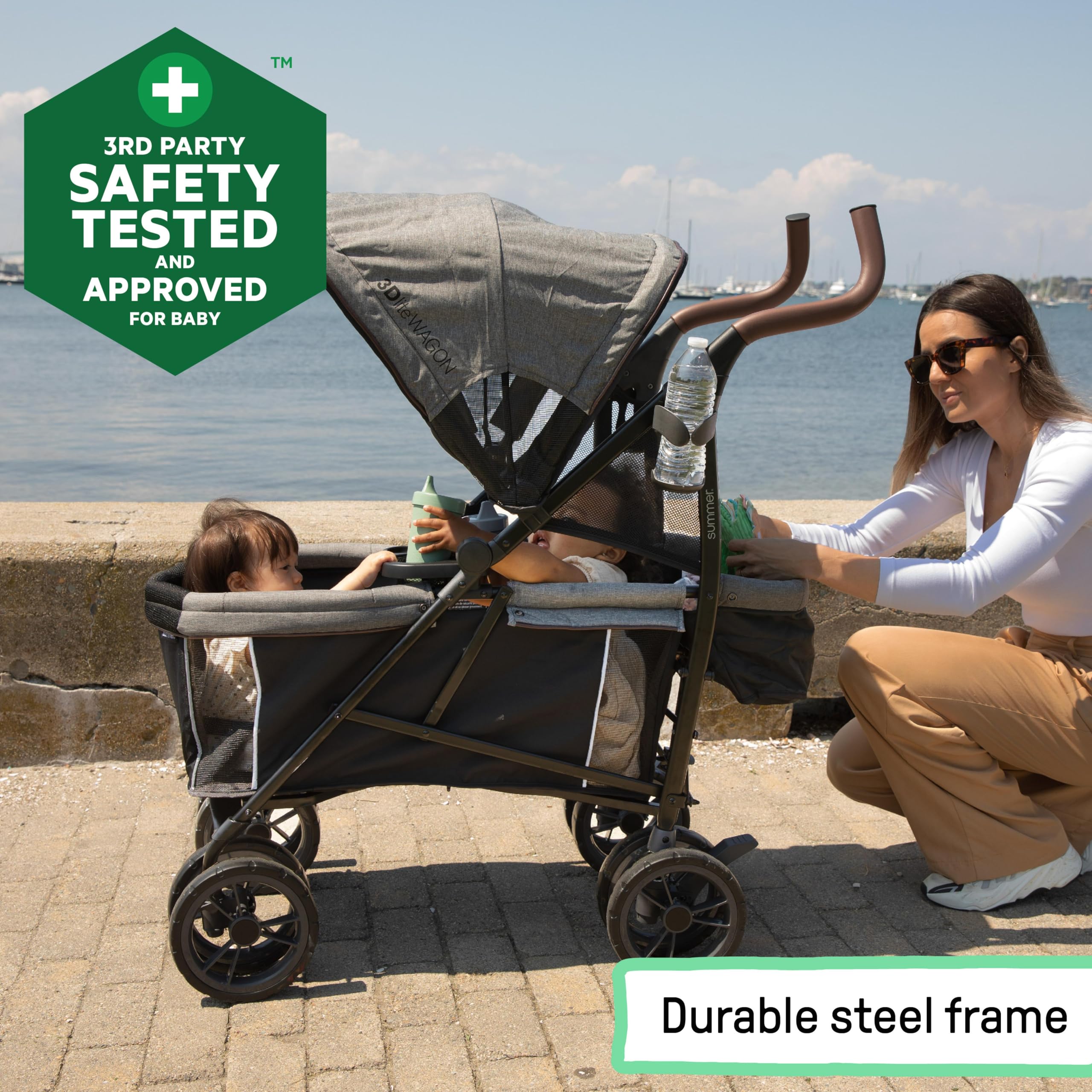 Summer Infant 3Dlite Wagon 3-point safety harness keeps kids secure.