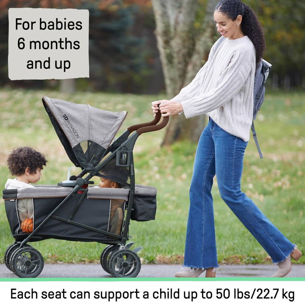 Summer Infant 3Dlite Wagon with two seats for kids on outings.