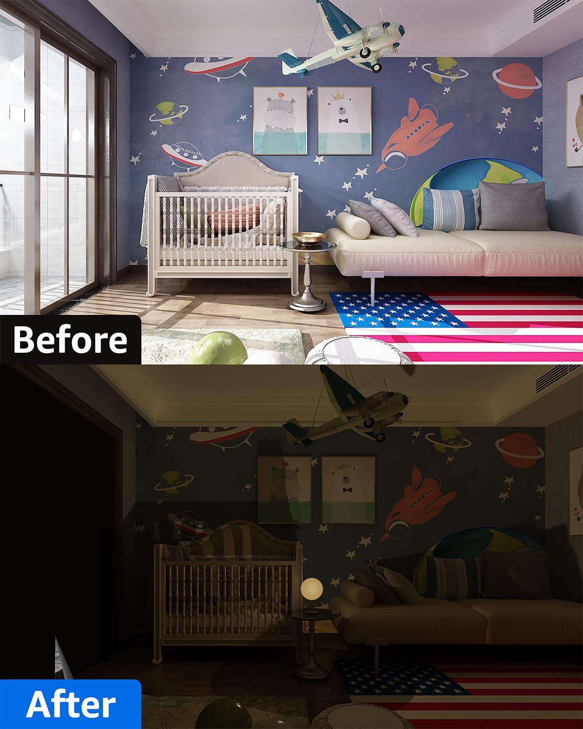 Sumobaby thermal-insulated curtains help manage room temperature.