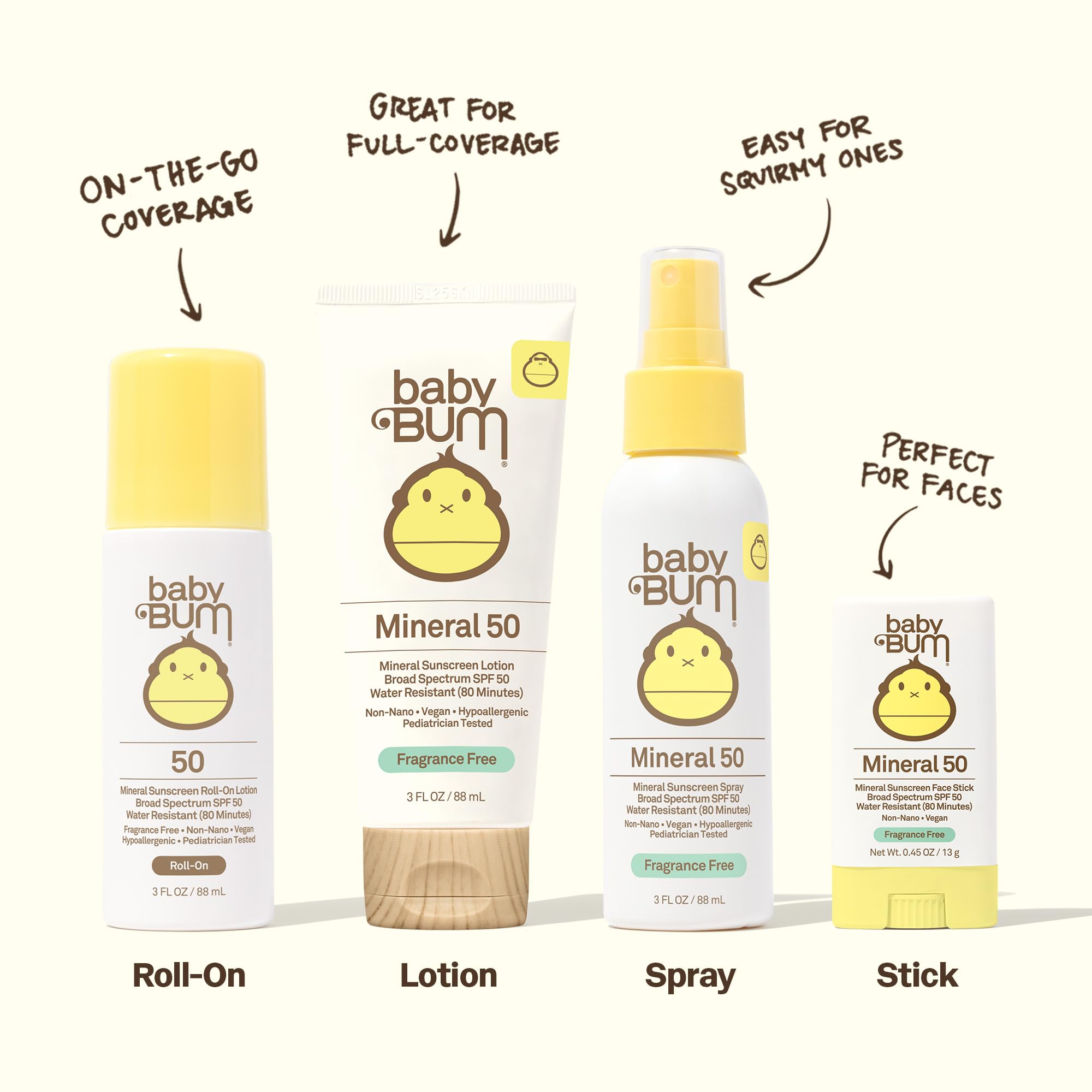 Sun Bum Baby Bum SPF 50 mineral ingredients provide broad protection for sensitive skin