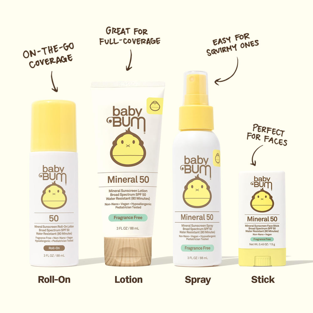 Sun Bum Baby Bum SPF 50 mineral ingredients provide broad protection for sensitive skin