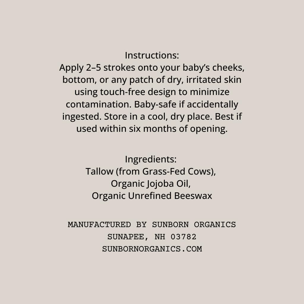 Sunborn Organics Baby Balm texture melting on skin for quick relief.