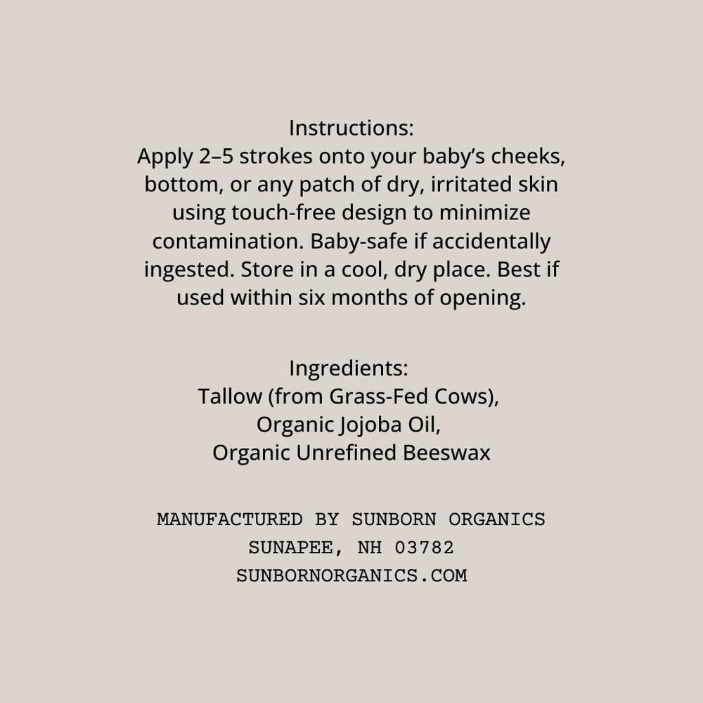 Sunborn Organics Baby Balm texture melting on skin for quick relief.