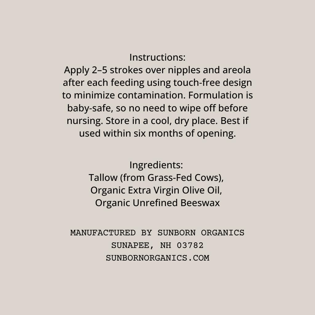 Sunborn Organics Nipple Balm travels easily in a diaper bag for on-the-go relief.
