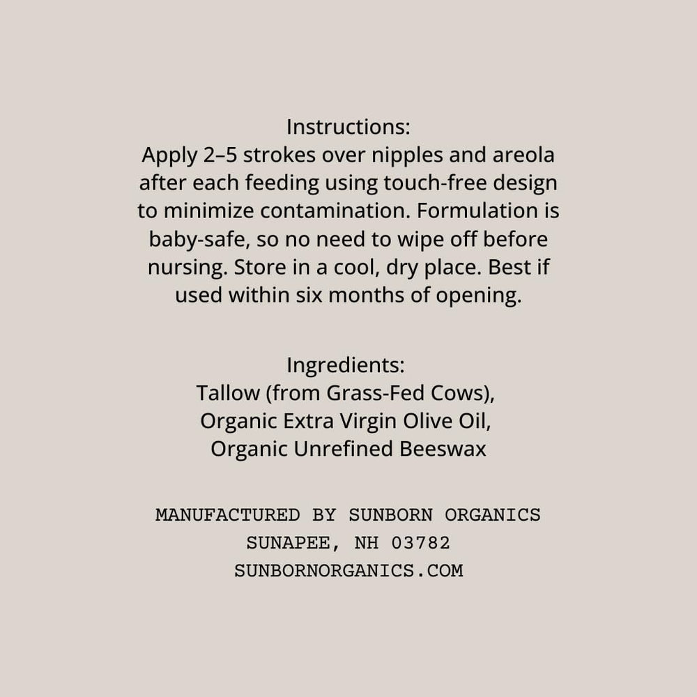 Sunborn Organics Nipple Balm travels easily in a diaper bag for on-the-go relief.