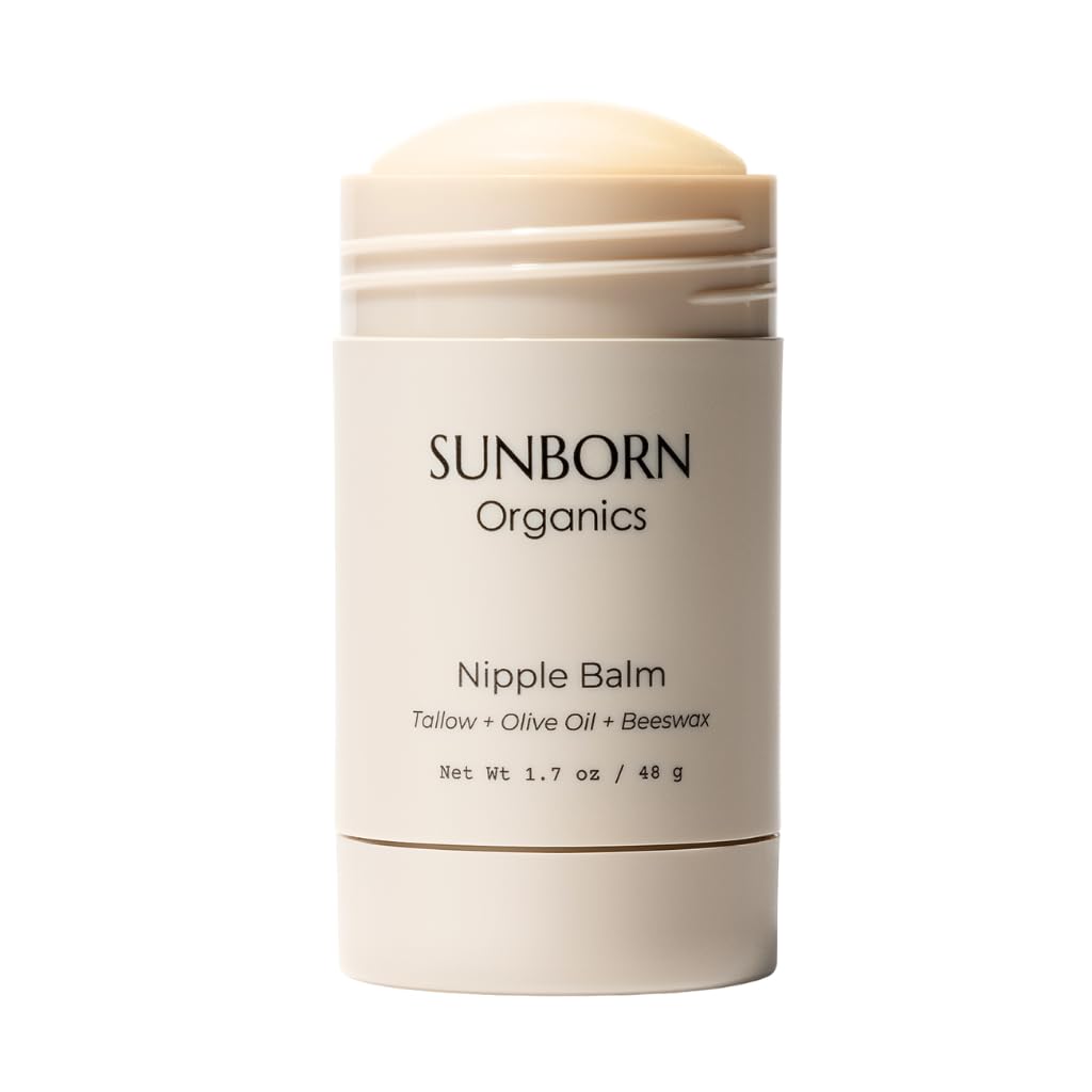 Sunborn Organics Nipple Balm twist-up packaging provides mess-free soothing after feeds.