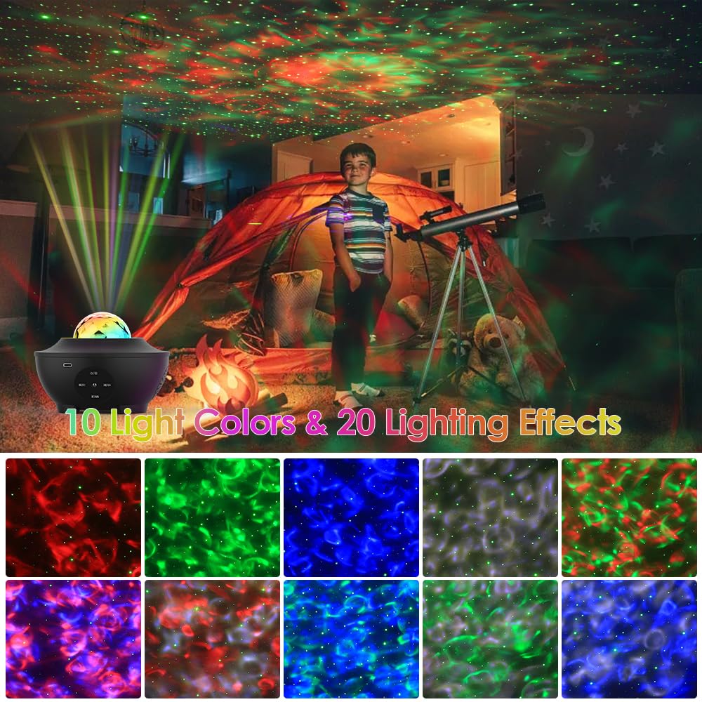Sunbox colorful star projections demonstrate ten color patterns for a cozy atmosphere.
