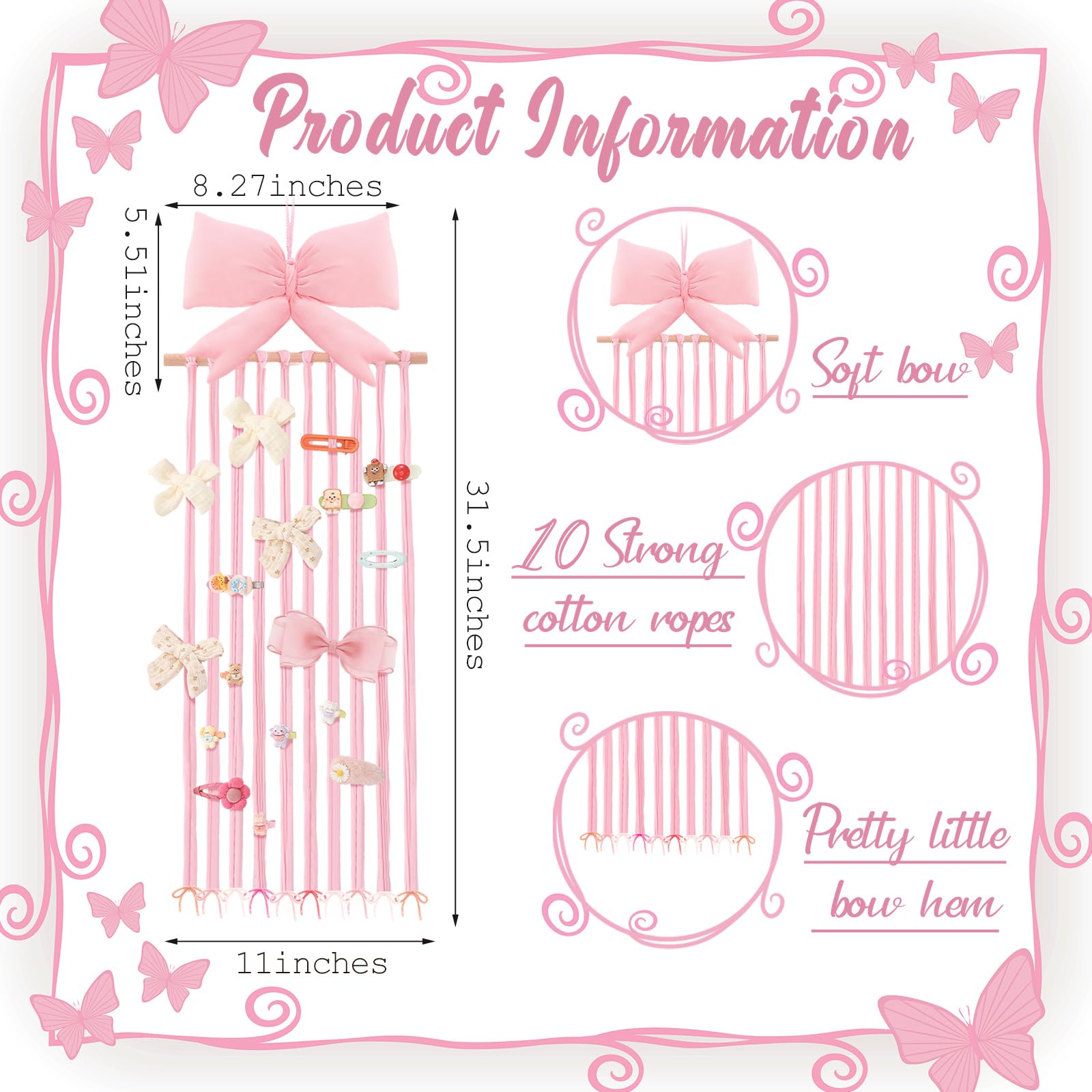 Suncalla girls room decor bow organizer neatly displays headbands and clips in a playful way.