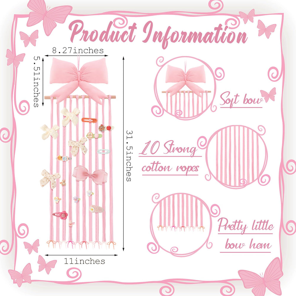 Suncalla girls room decor bow organizer neatly displays headbands and clips in a playful way.
