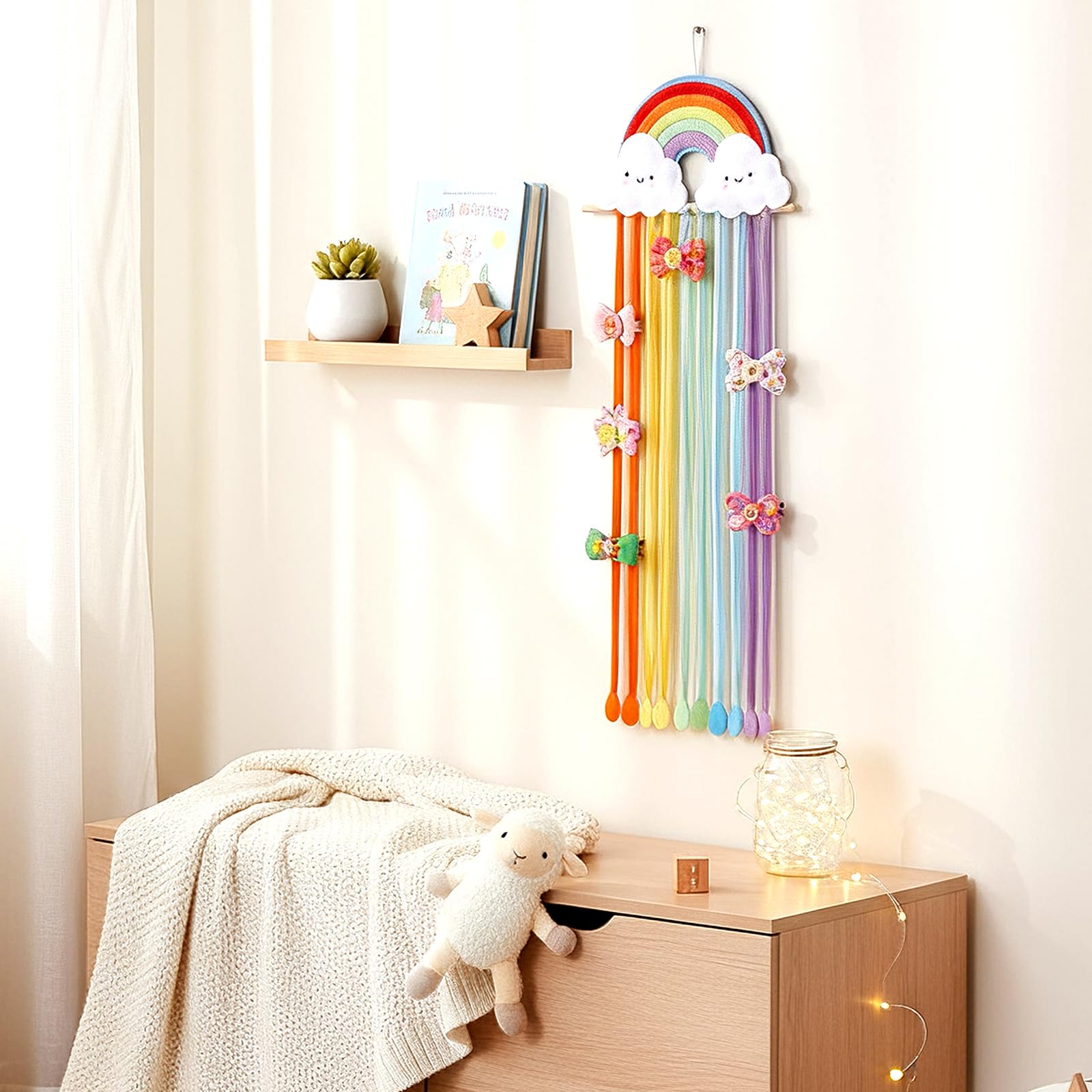 Suncalla girls room decor bow display adds playful rainbow charm to any space
