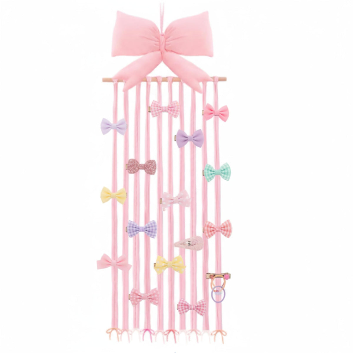 Suncalla long bow holder in pink keeps baby hair accessories organized and easy to reach.