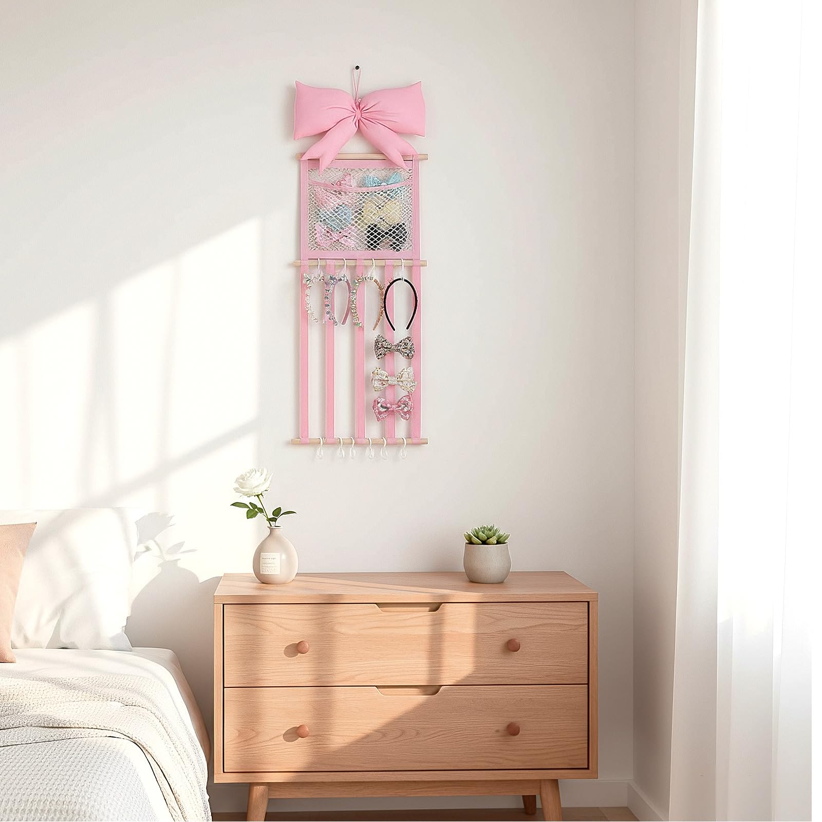 Suncalla pink bow holder room decor and practical storage