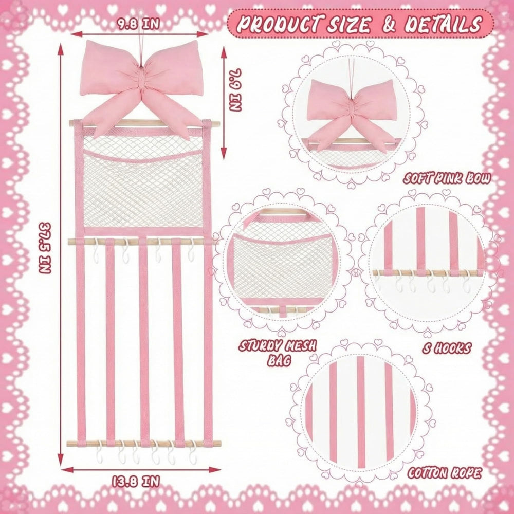 Suncalla pink bow organizer with net pocket keeps accessories sorted and visible