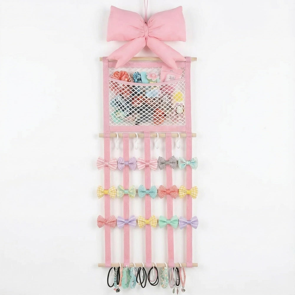 Suncalla pink hair bow holder shows top bow for easy access and display