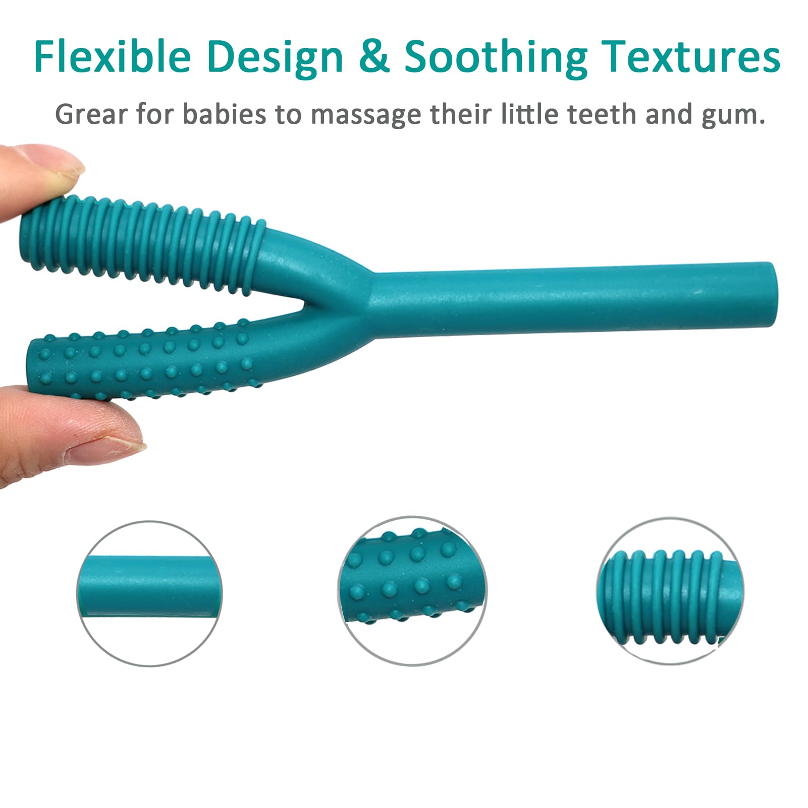 SunCore Direct teether tubes with baby-friendly size for little hands to grip.
