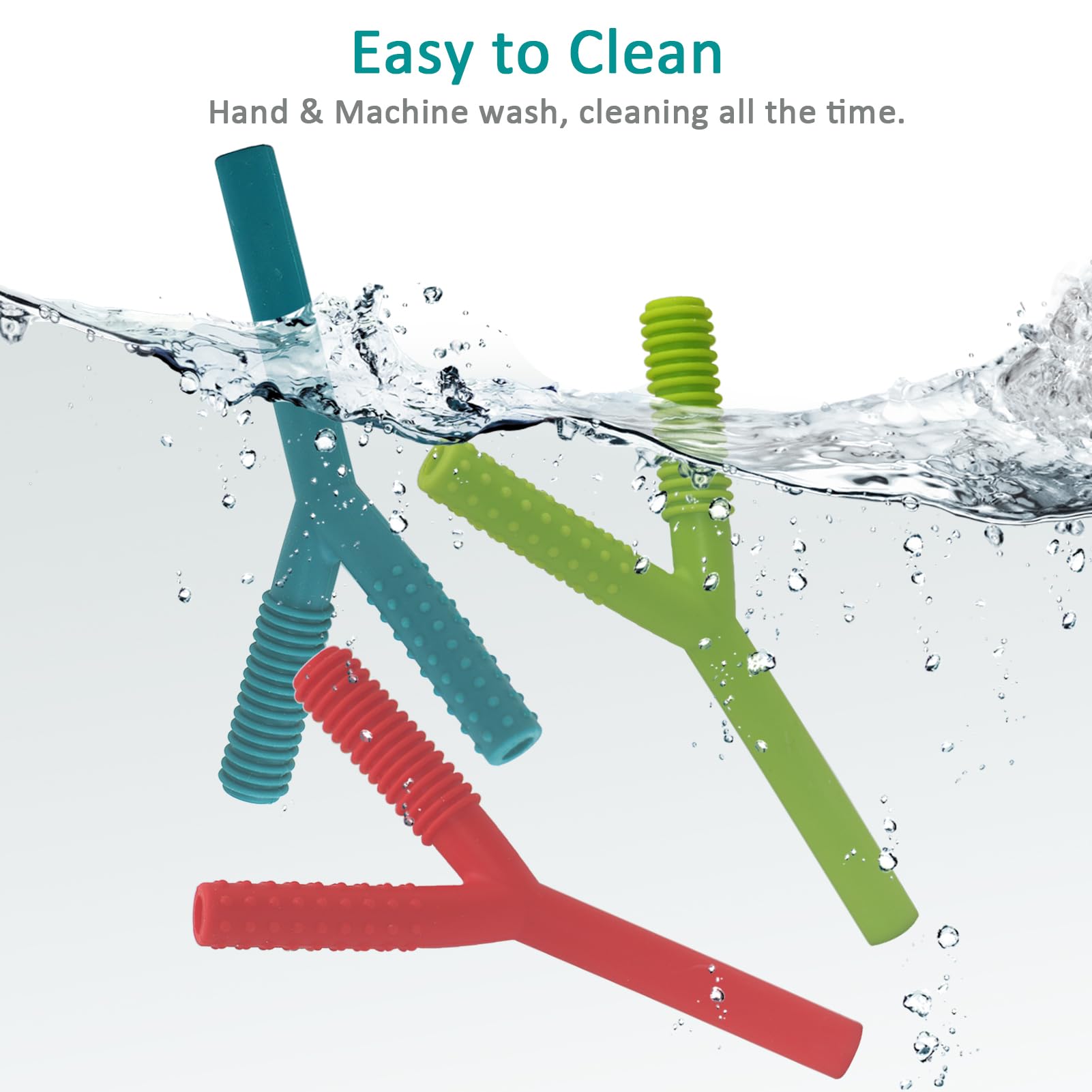 SunCore Direct silicone teether tubes are easy to clean with soap and water.