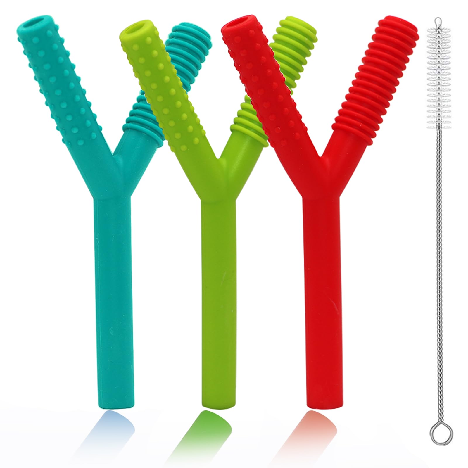 SunCore Direct teether tubes pack front view highlighting hollow silicone design for gentle gum massage.
