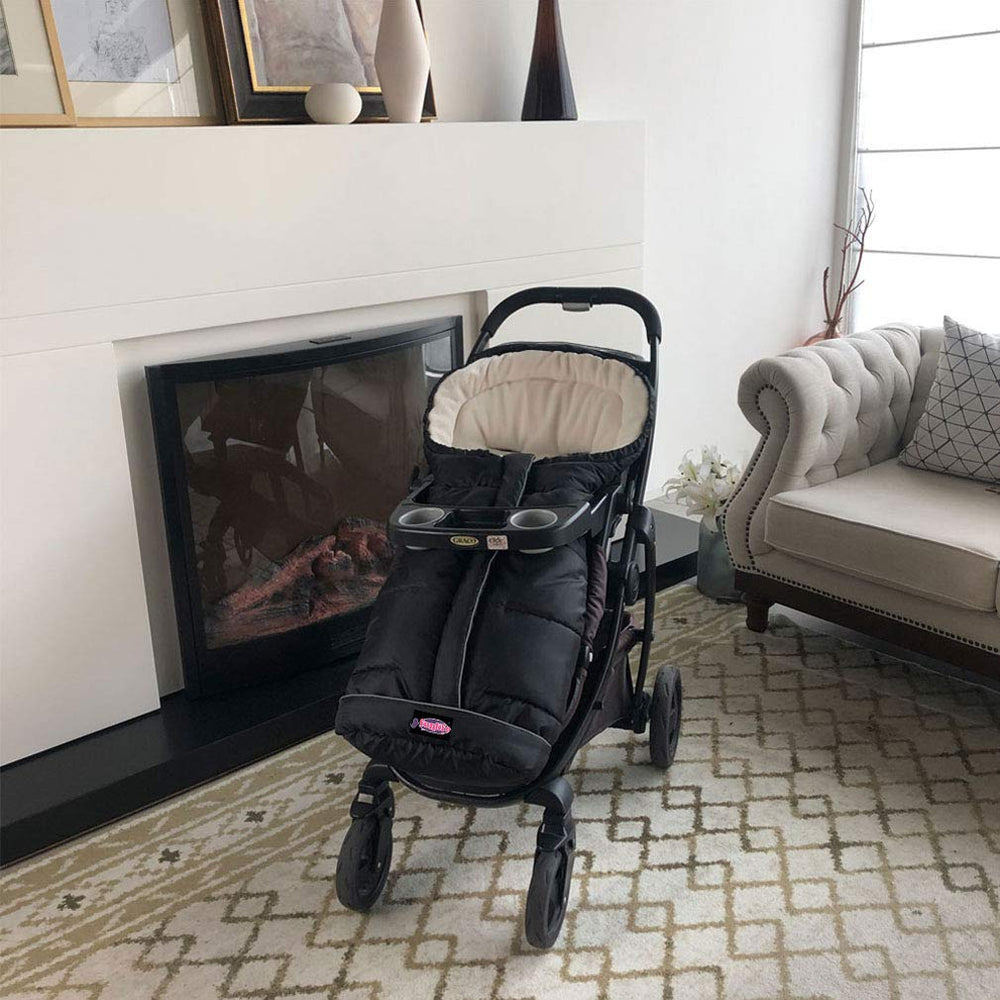 Sunday Go 3-Seasons Footmuff in-use on a stroller showing quick entry and cozy fit