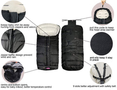 Sunday Go 3-Seasons Footmuff three-way zipper enables easy entry and temperature control