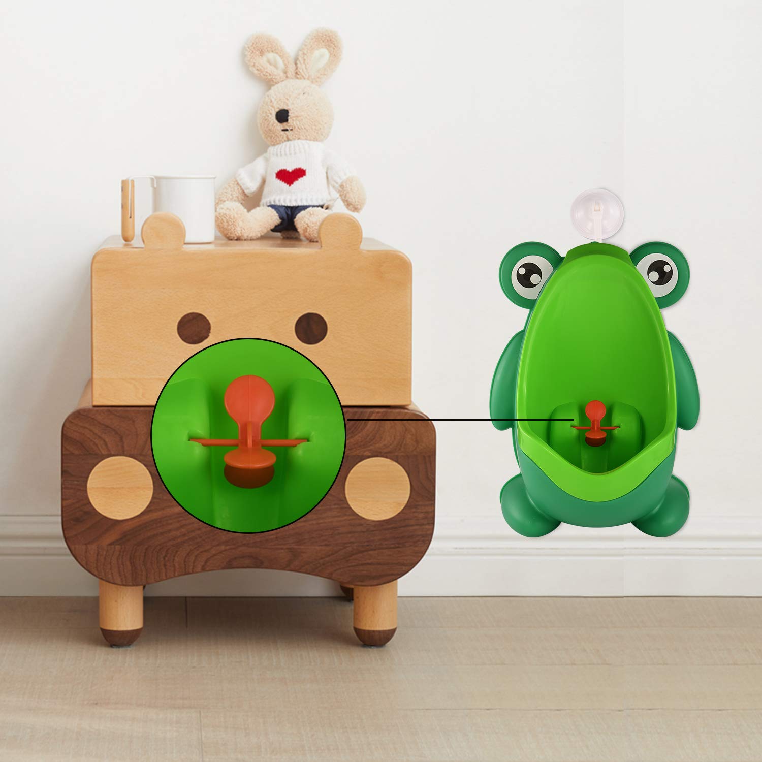 Sundee Cute Frog urinal back view highlights a clean removable reservoir.