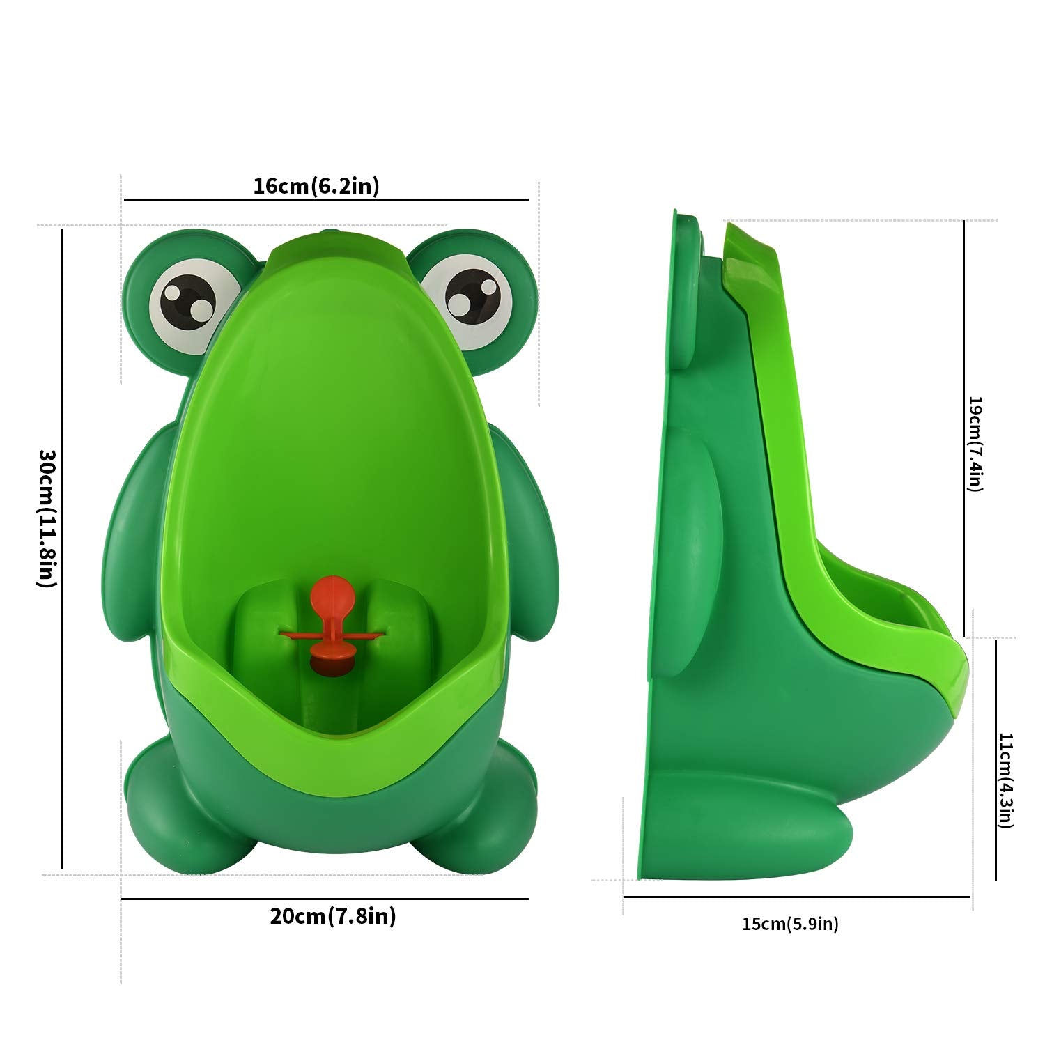 Sundee Cute Frog urinal suction cups securely mount to tile, easing placement.