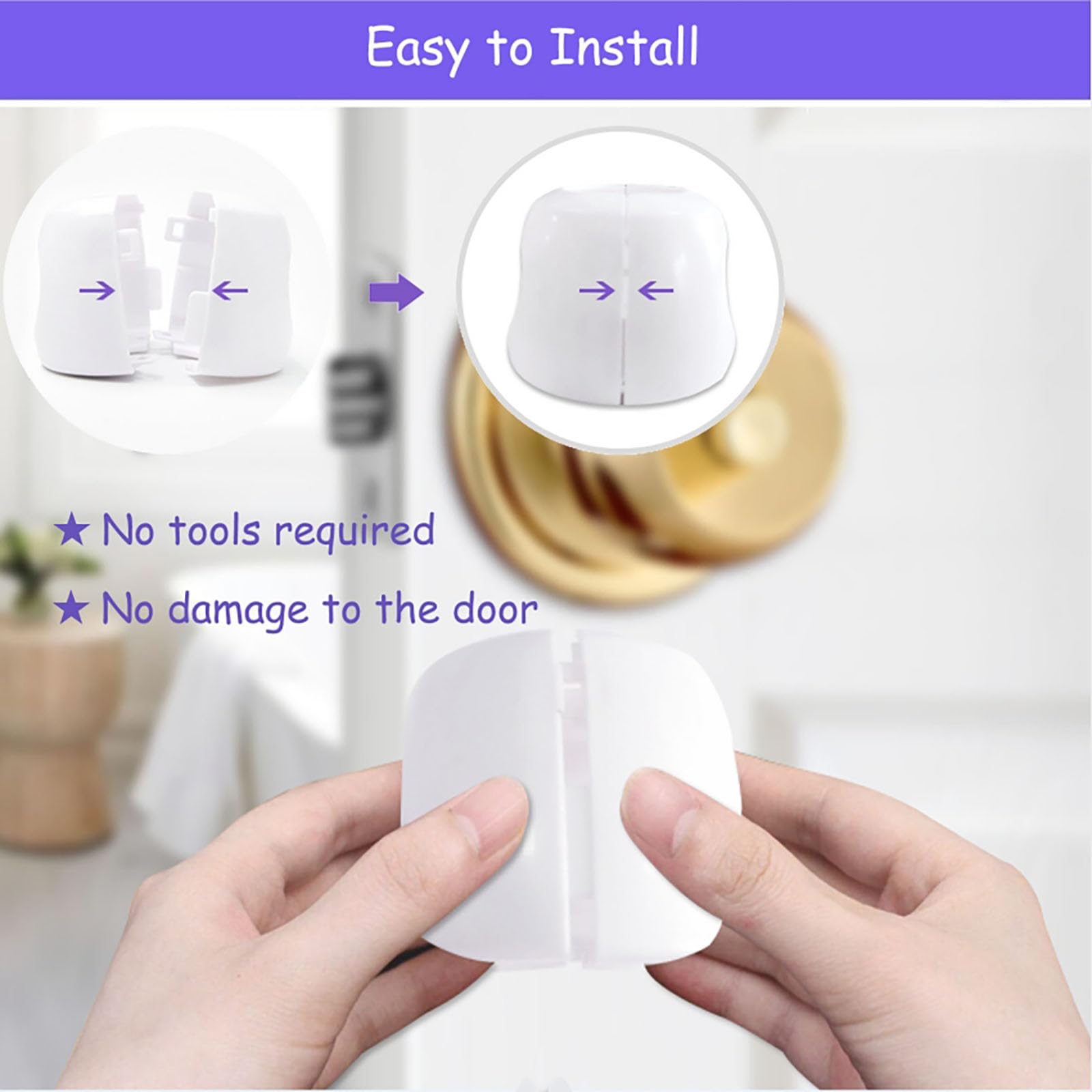 Sunenlyst easy-installation on-door knob cover demonstrating tool-free setup