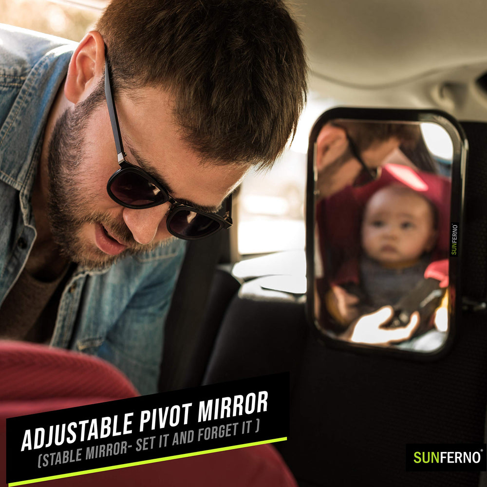 Sunferno Baby Car Mirror provides crystal-clear reflection for quick checks.