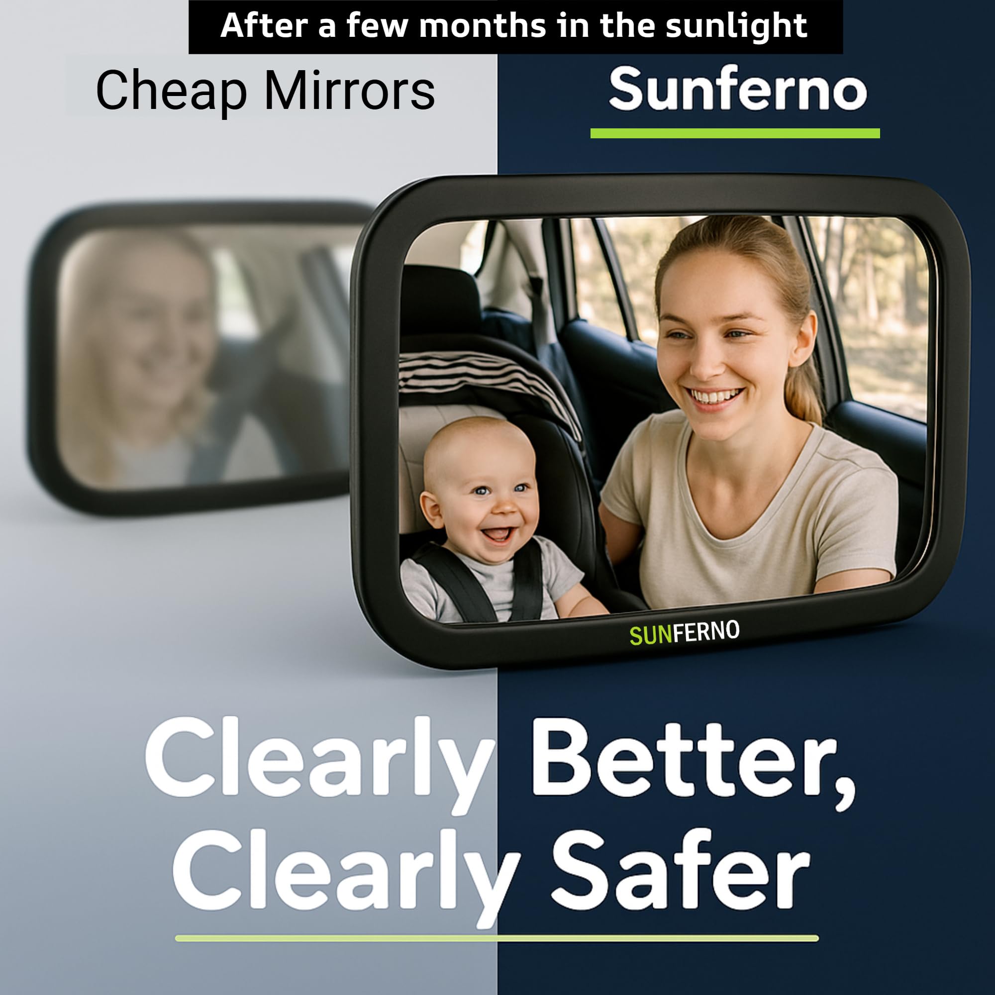 Sunferno Baby Car Mirror crash-tested for extra peace of mind.