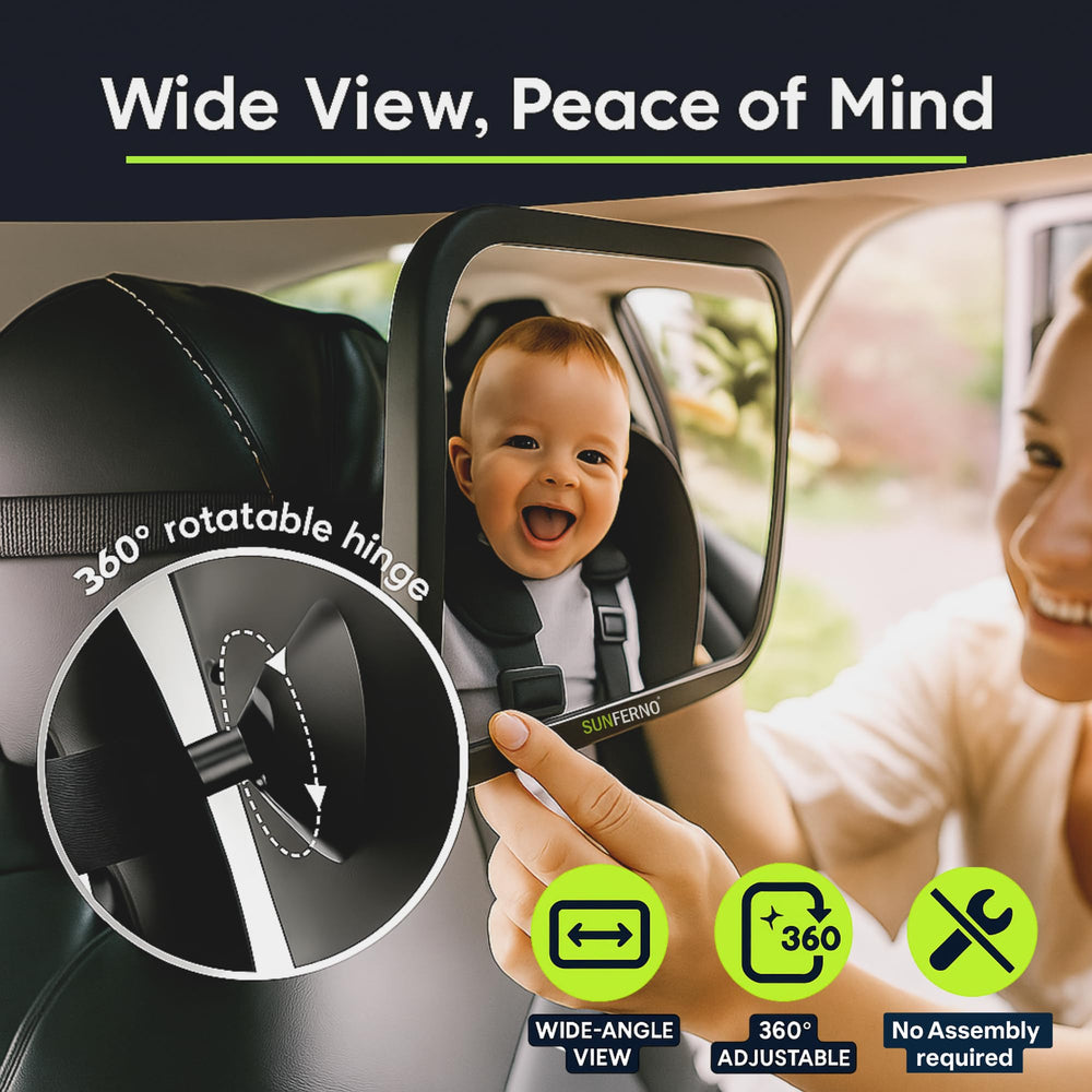 Sunferno Baby Car Mirror secure dual straps keep the mirror steady.