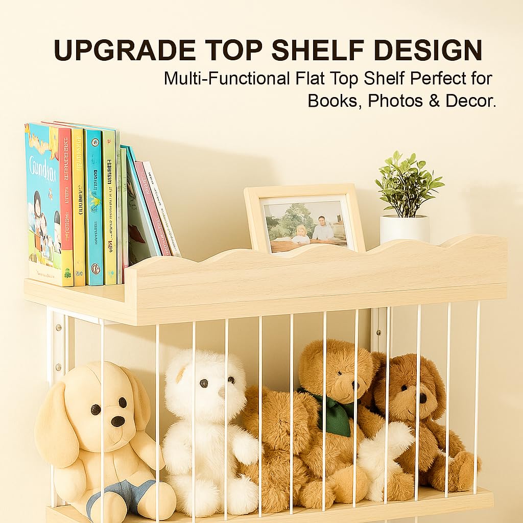 Sunifier display shelf plush toy organizer highlights books and decor while keeping toys accessible.