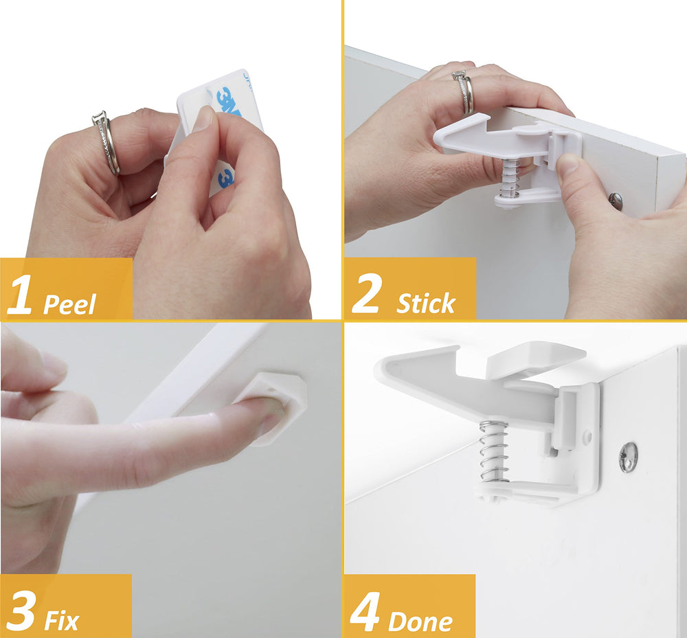 Suniry easy-install cabinet locks demonstrate no-tools setup for busy homes.