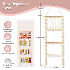 Sunlit Market macrame bow organizer with beads adds boho charm and keeps bows visible.