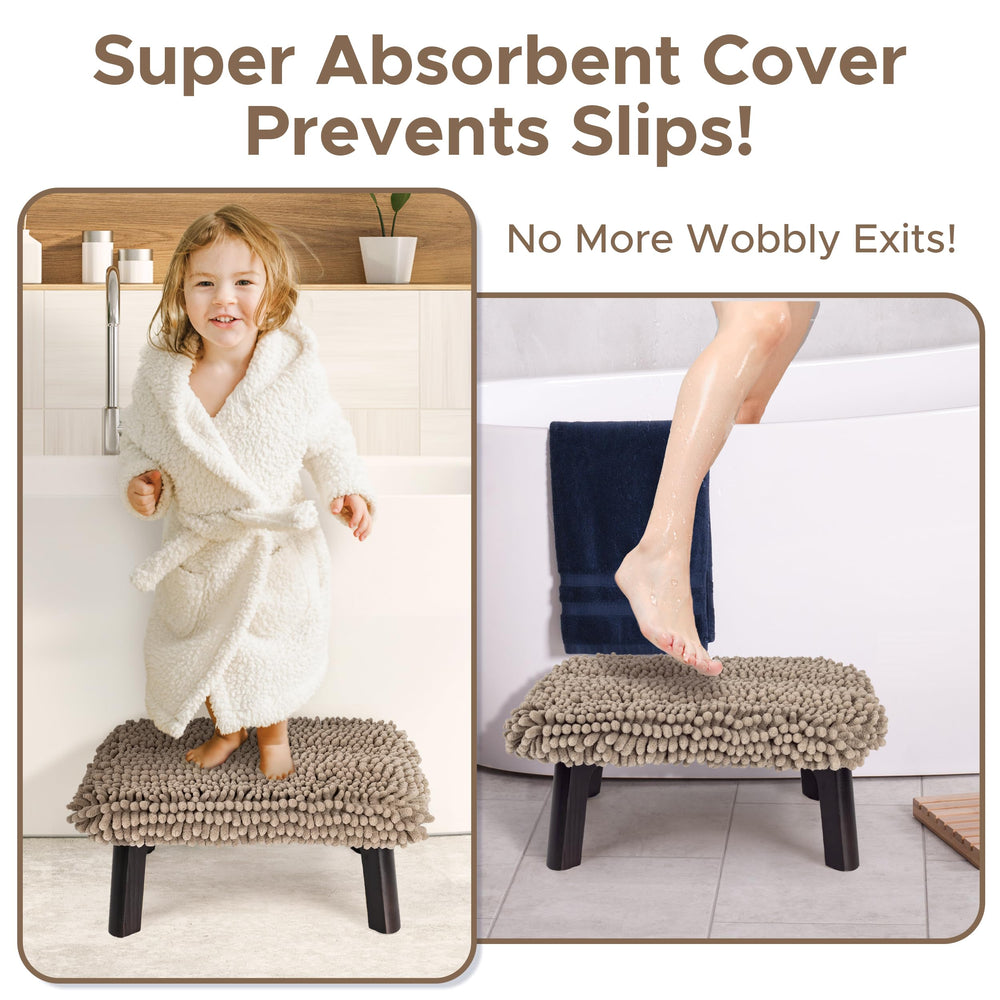 Sunlit One Step Stool anti-slip wood base provides stable footing.