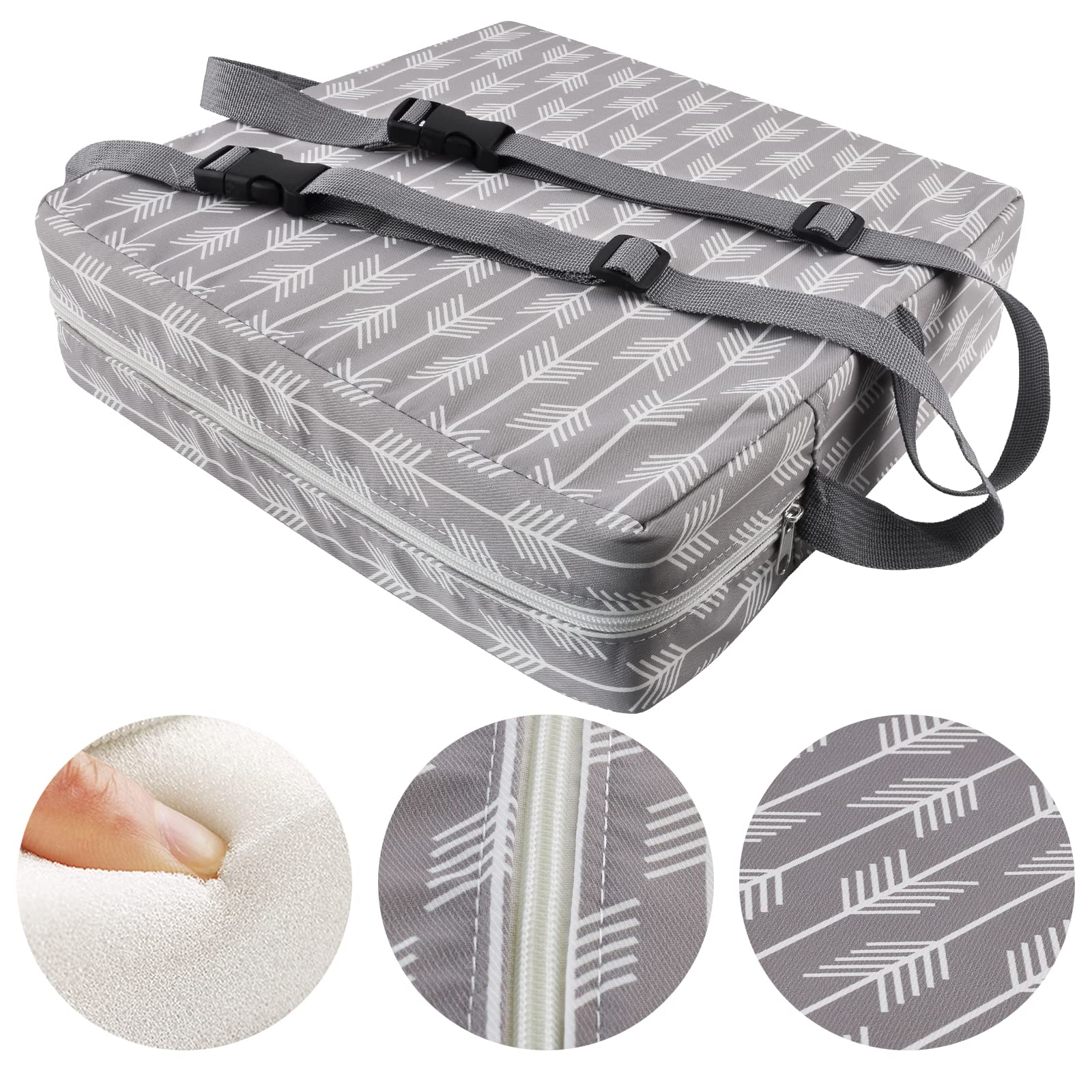 SUNMALL booster seat side view shows adjustable straps for a snug chair fit