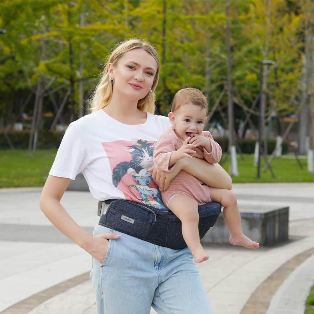 Sunnors hip carrier fabric detail reveals durable soft-touch fabric for baby skin.
