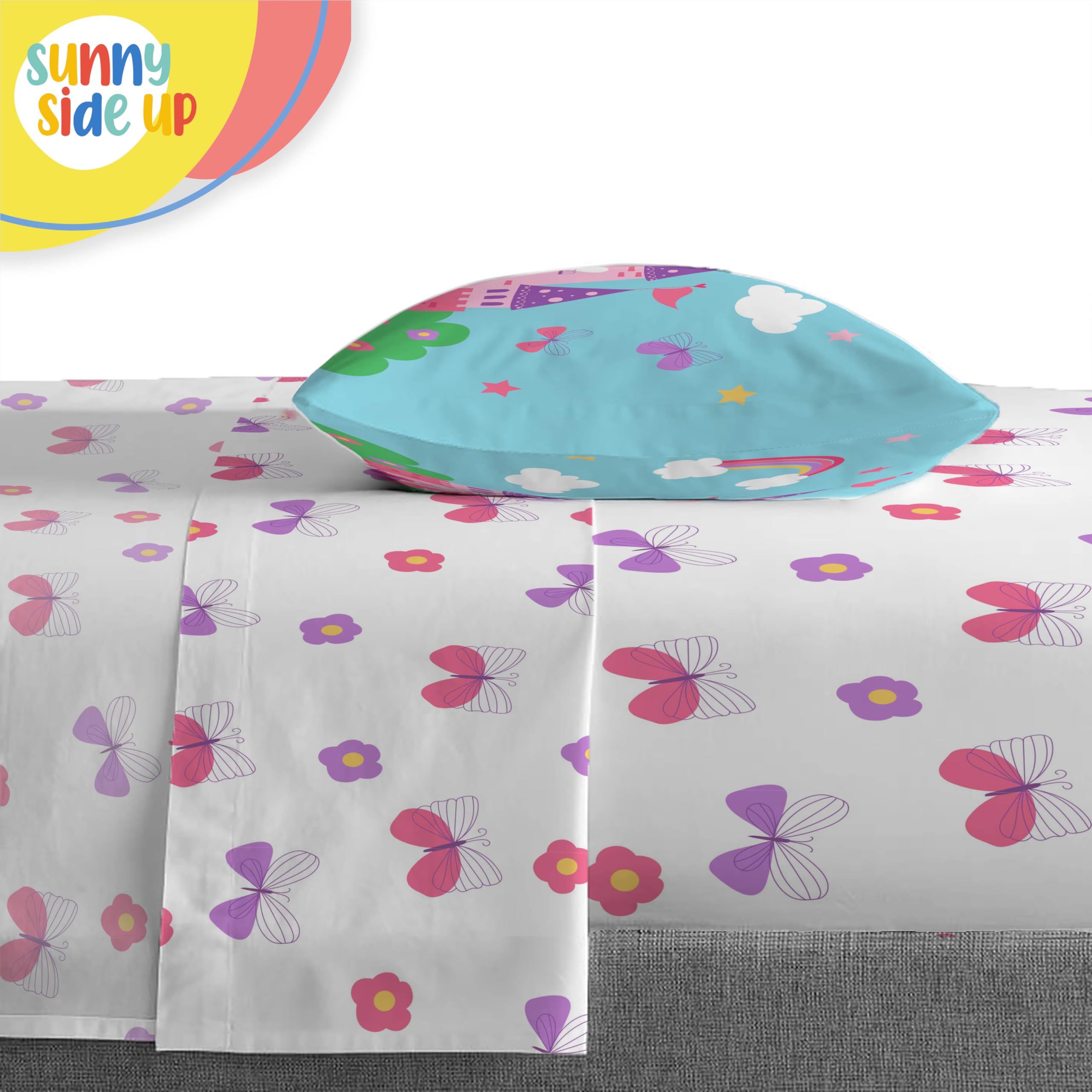 Sunny Side Up bedroom decor bedding enhances playful kids' room ambiance.