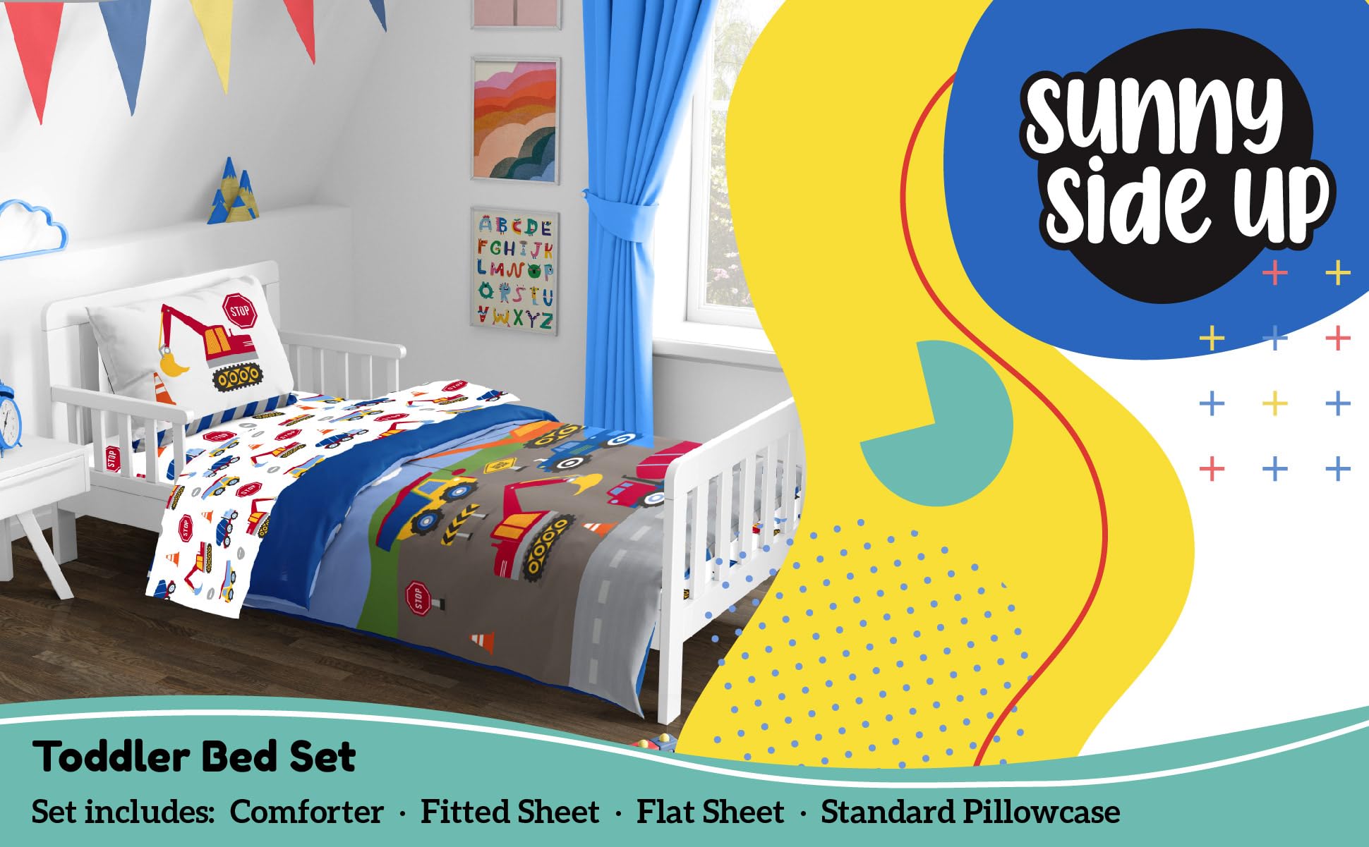 Sunny Side Up construction zone fitted sheet—soft microfiber delivers year-round comfort.