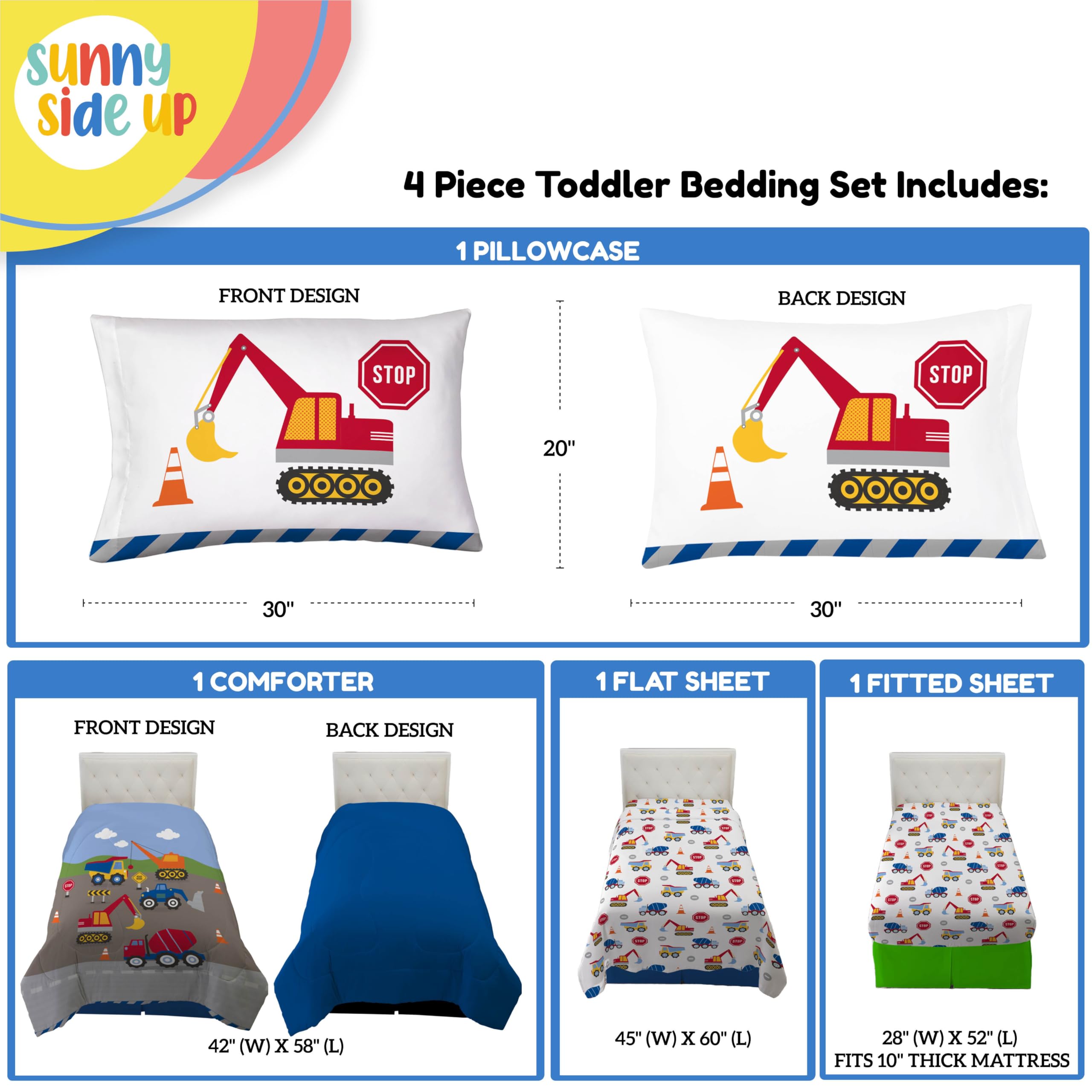 Sunny Side Up construction zone flat sheet—breathable, easy-care layer for smooth nights.